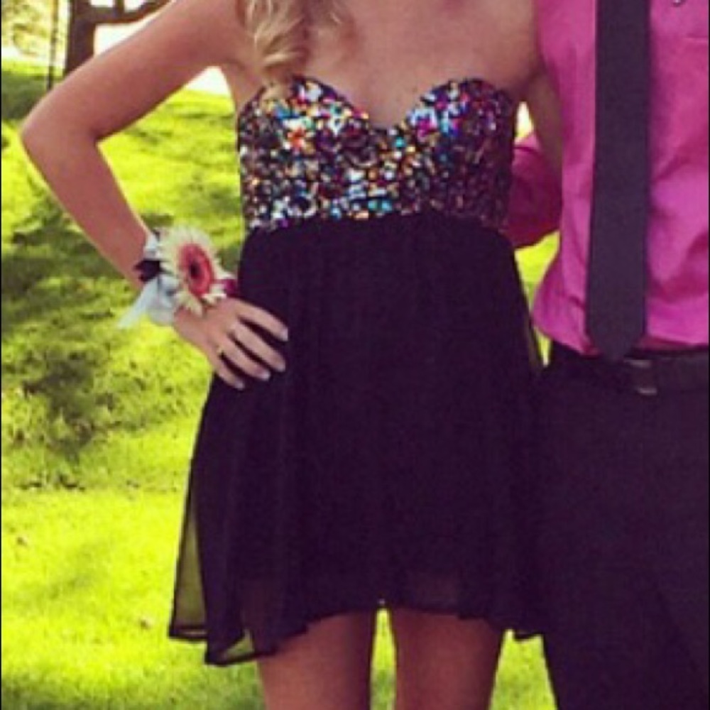 Black with sequins strapless dress
